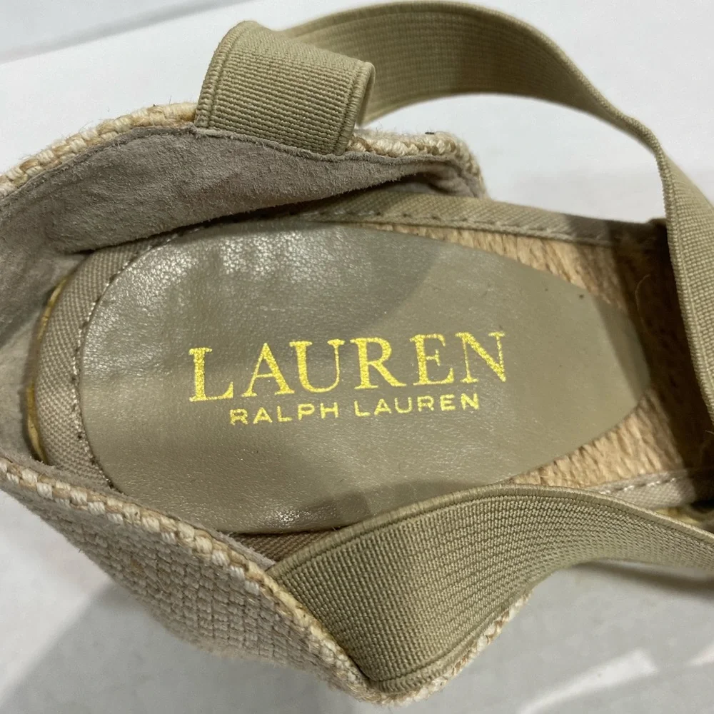 Ralph Lauren Cassandra Linen Espadrille Wedges Sz 7.5 | Neutral Slip-On Heels
